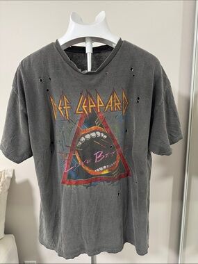 Def Leppard Vintage Tour Tee - Distressed Black with Red/Yellow Graphic